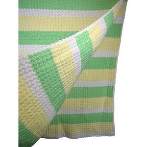 Vintage Crochet Afghan Bright Green Yellow Striped 106 x 45 Sofa Couch Patio